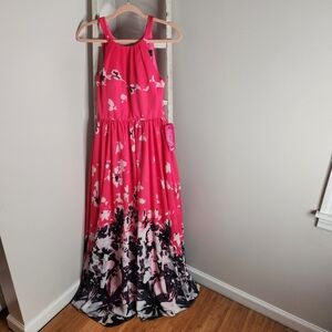 Betsy Adam NWT womens 4 abstract floral chiffon tie back gown dress sleeveless